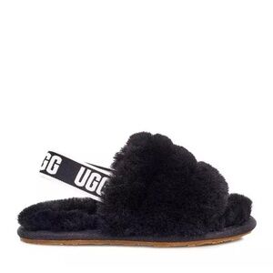 UGG Women's Fluff Yeah Slide Black Open Toe Back Strap Slippers Size 6